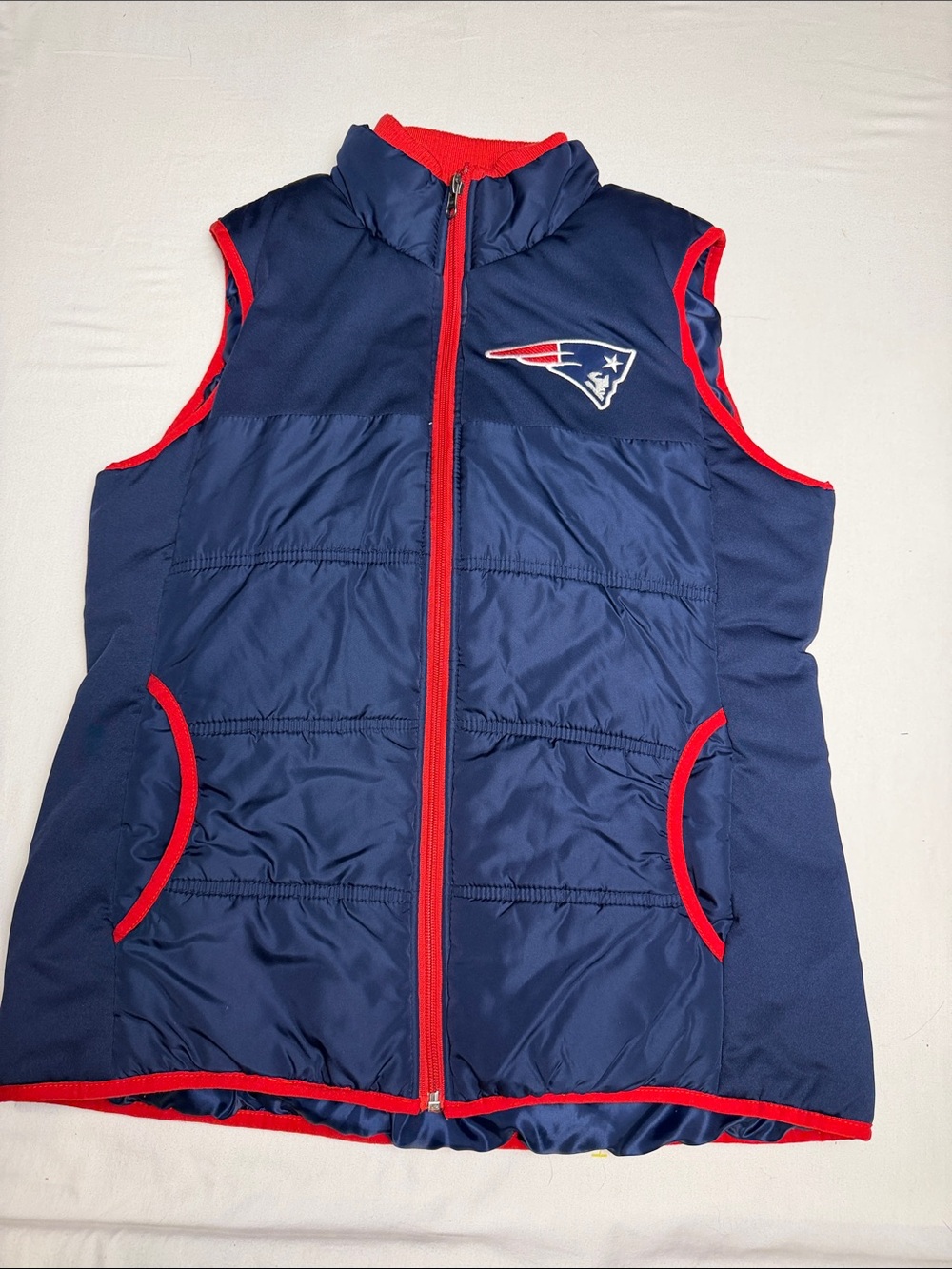 NFL Navy Quilted Vest with Red Trim and Team Patch